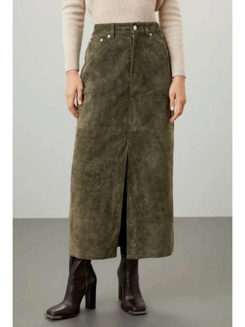 NWOT BLANKNYC Suede Front Slit Midi Skirt Hunter Green SZ 31